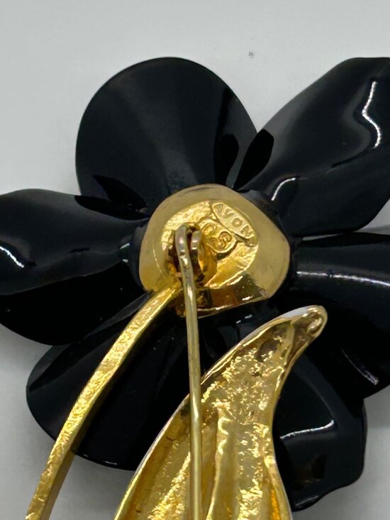 Vintage Avon Spectator Brooch Black & White Enamel Polka Dot Flower Rhinestone - Picture 8 of 12